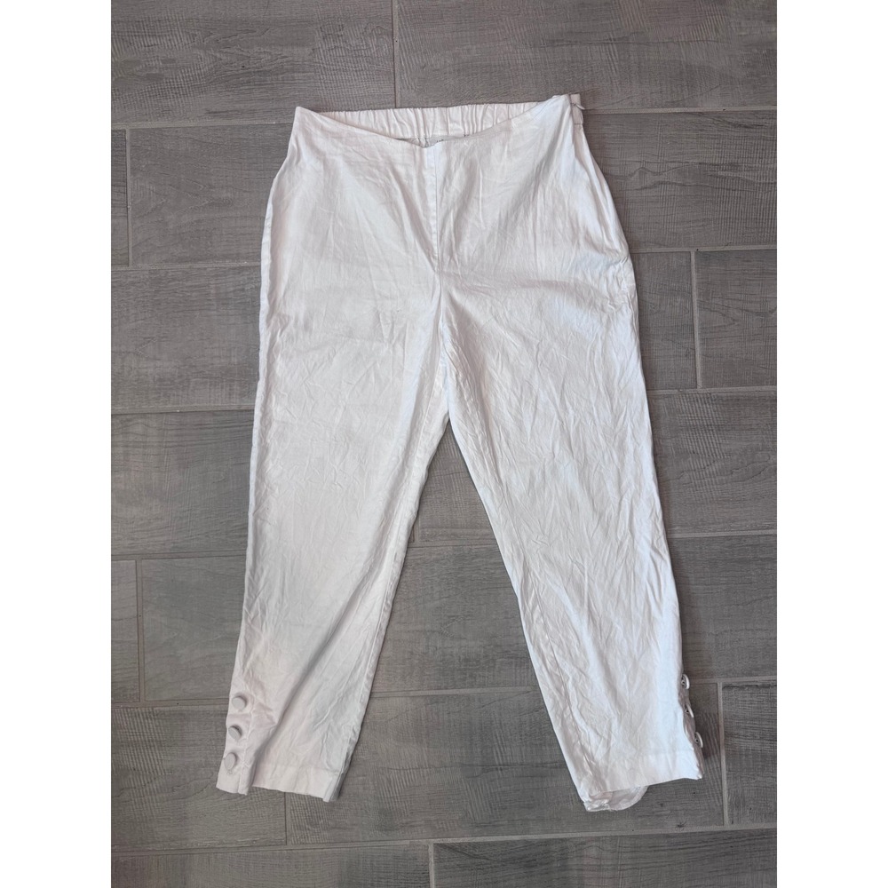 J. Jill Linen Stretch Pants Womens S White Excellent Button Ankle Crop Capri